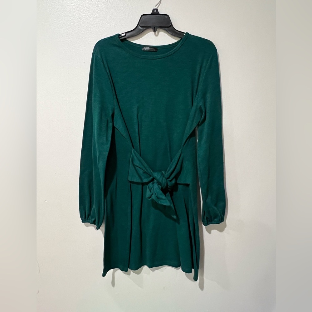 Pretty Garden Lantern Long Sleeve Tie Waist Knit Mini Dress